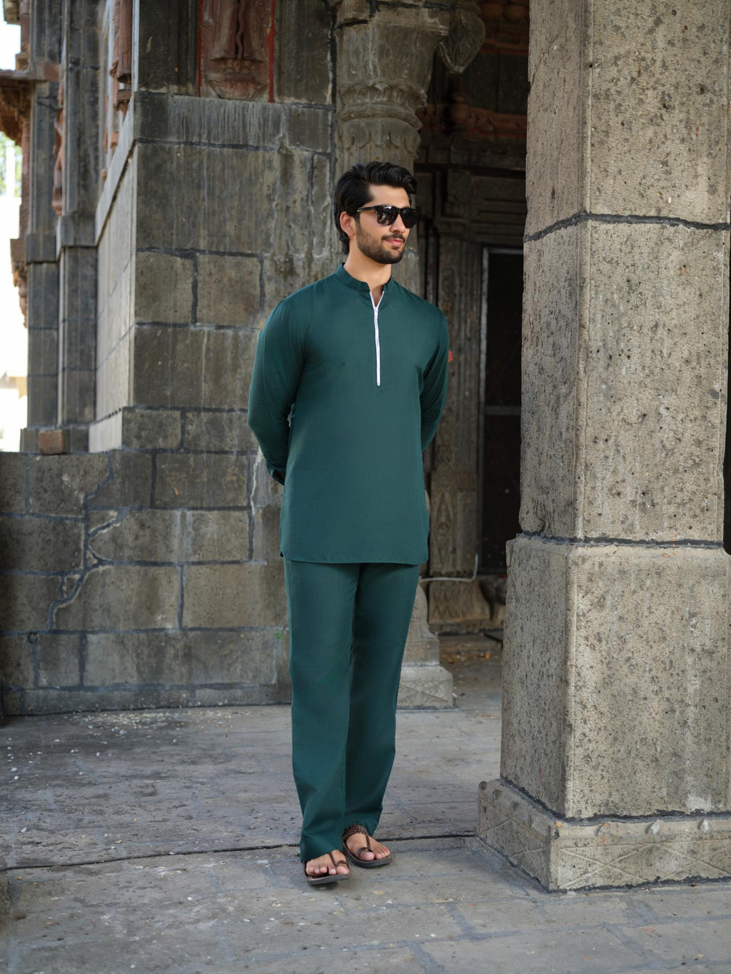 Men's Cotton-Linen Co-ord Set – Tattva Forest (Dark Green) | Kurtaloom