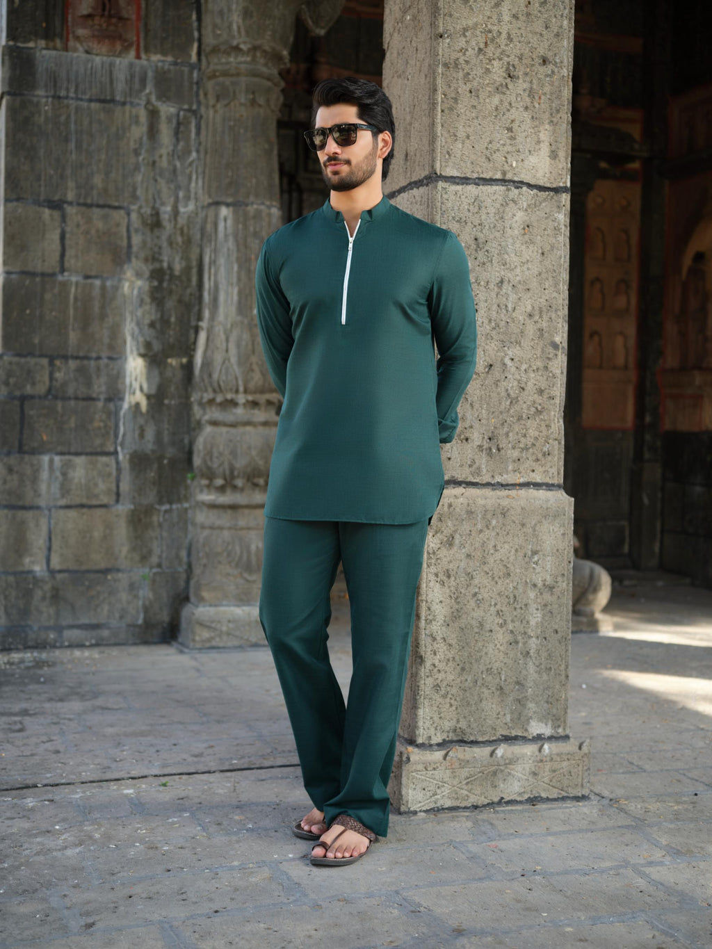 Men's Cotton-Linen Co-ord Set – Tattva Forest (Dark Green) | Kurtaloom
