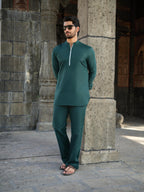 Men's Cotton-Linen Co-ord Set – Tattva Forest (Dark Green) | Kurtaloom
