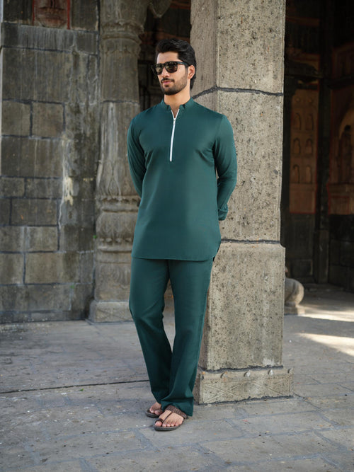 Men's Cotton-Linen Co-ord Set – Tattva Forest (Dark Green) | Kurtaloom