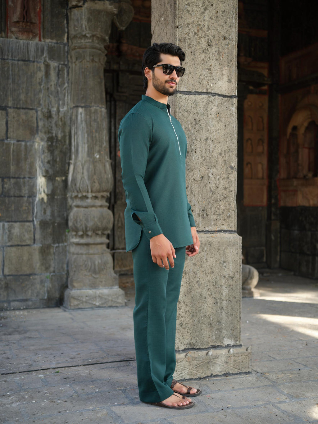 Men's Cotton-Linen Co-ord Set – Tattva Forest (Dark Green) | Kurtaloom