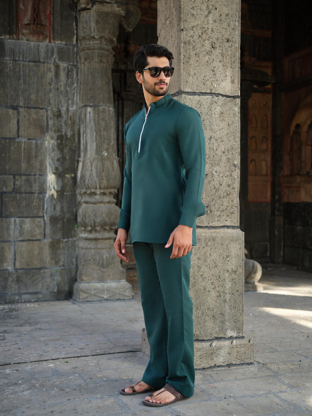 Men's Cotton-Linen Co-ord Set – Tattva Forest (Dark Green) | Kurtaloom