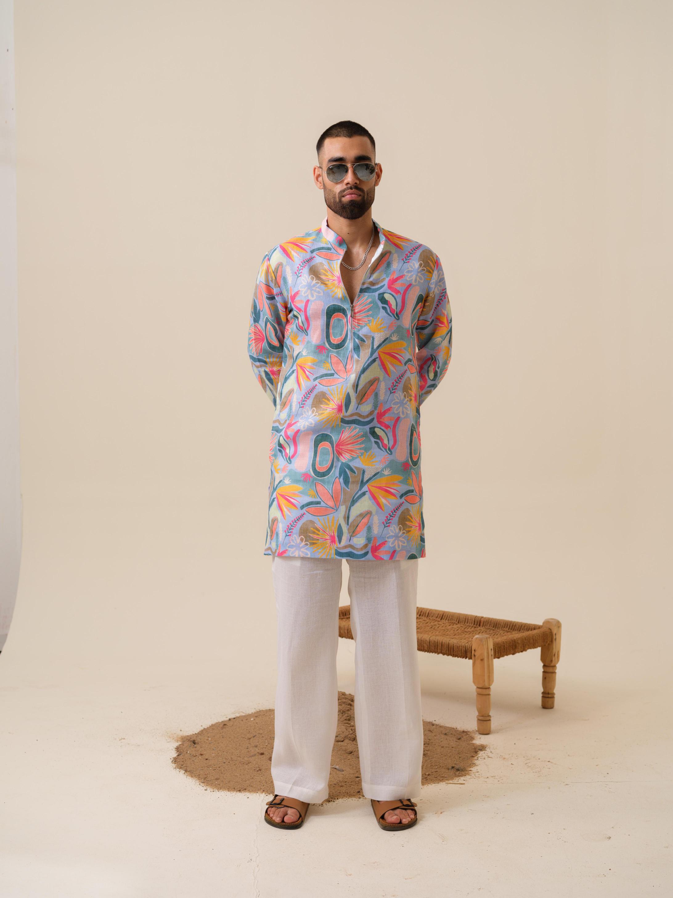 Printed Patiala Multicolored Kurta For Men | Kurtaloom
