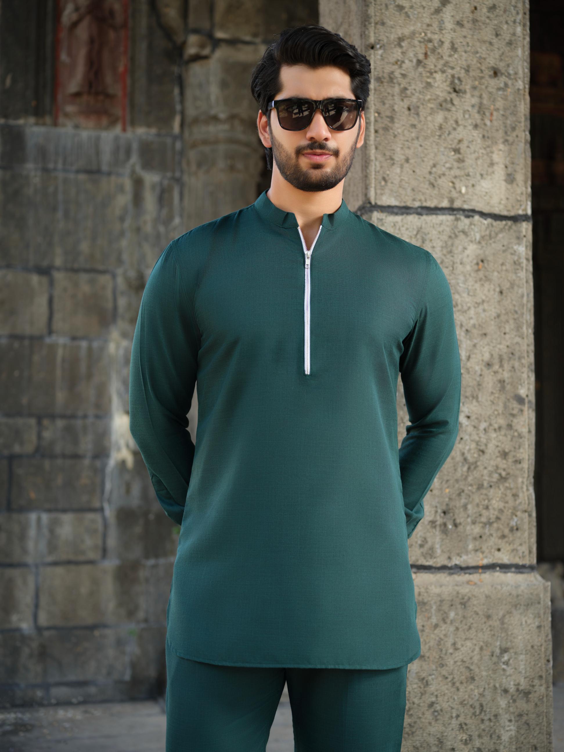 Men's Cotton-Linen Co-ord Set – Tattva Forest (Dark Green) | Kurtaloom