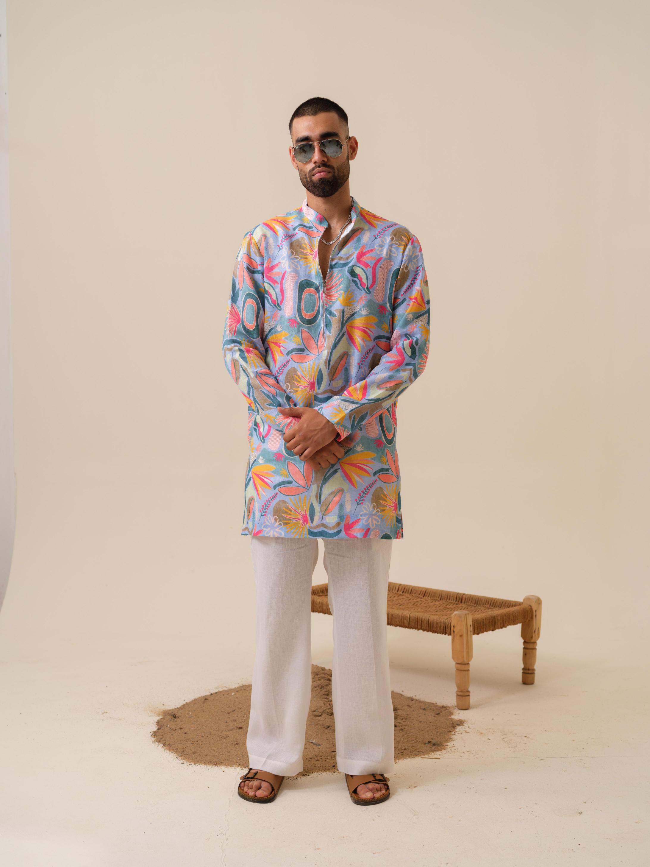Printed Patiala Multicolored Kurta For Men | Kurtaloom