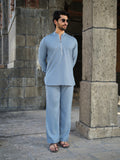 Men's Cotton-Linen Co-ord Set – Tattva Sky (Mist Blue) | Kurtaloom