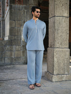 Men's Cotton-Linen Co-ord Set – Tattva Sky (Mist Blue) | Kurtaloom