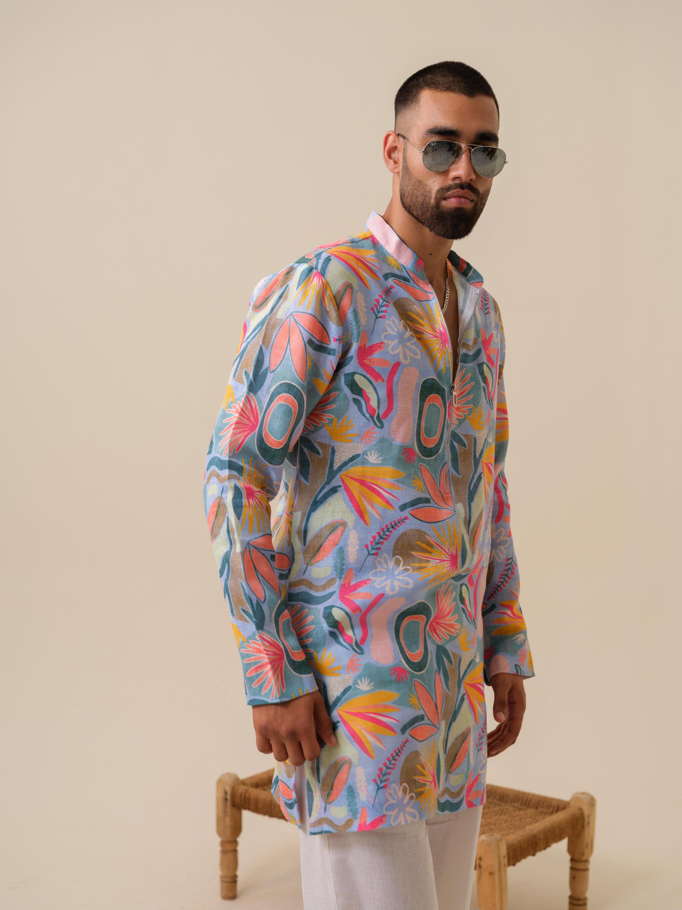 Printed Patiala Multicolored Kurta For Men | Kurtaloom