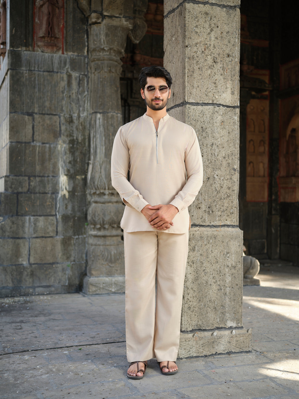 Men's Cotton-Linen Co-ord Set – Tattva Earth (Beige) | Kurtaloom