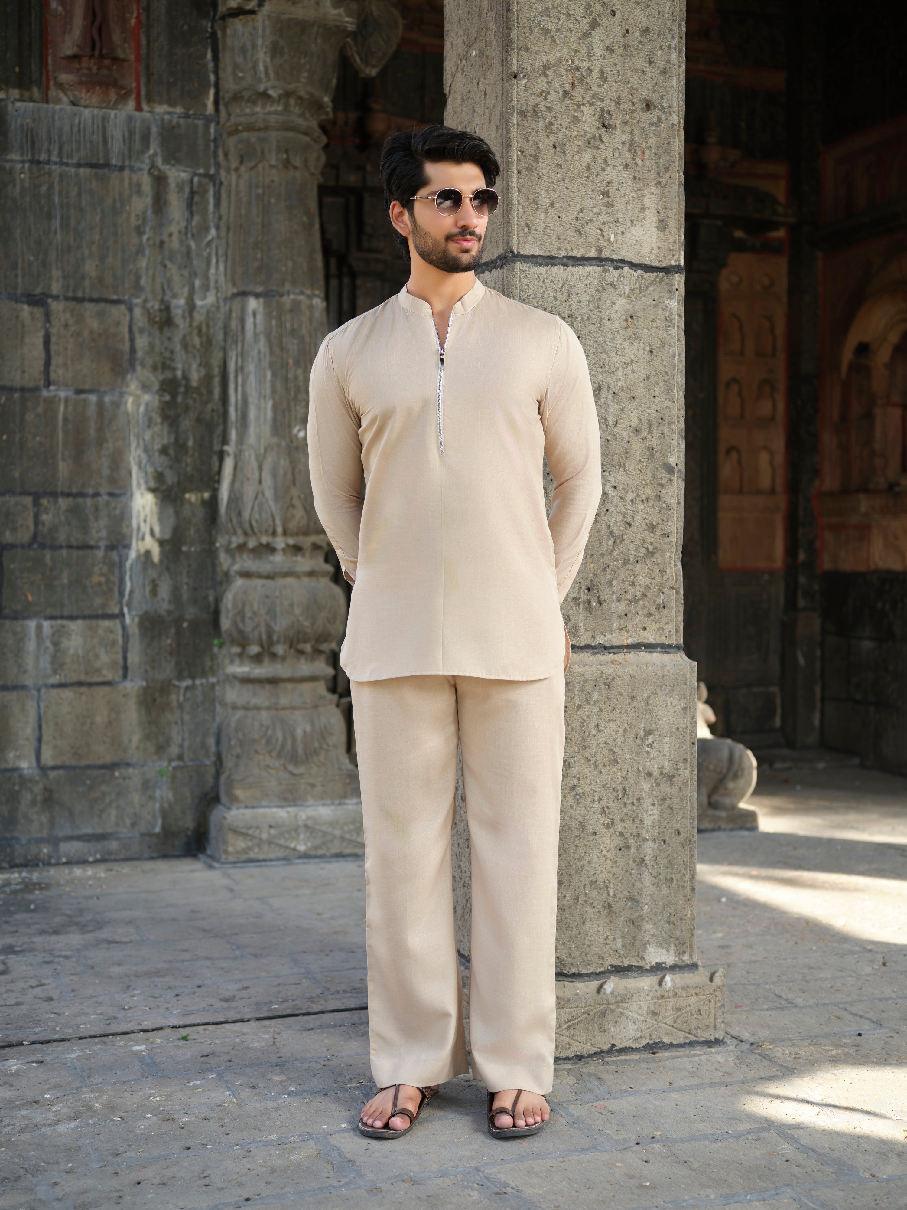 Men's Cotton-Linen Co-ord Set – Tattva Earth (Beige) | Kurtaloom