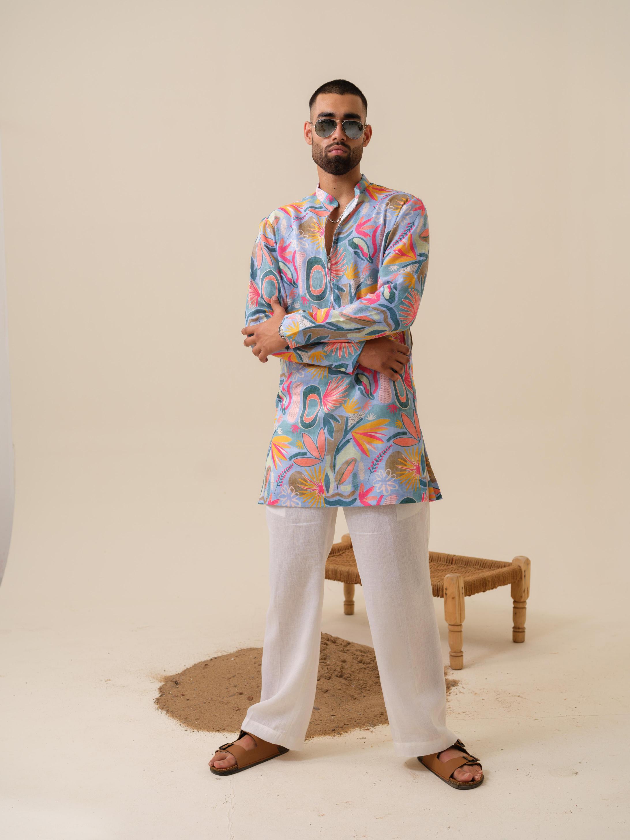 Printed Patiala Multicolored Kurta For Men | Kurtaloom