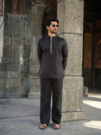 Men's Cotton-Linen Co-ord Set – Tattva Space (Black) | Kurtaloom