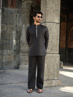 Men's Cotton-Linen Co-ord Set – Tattva Space (Black) | Kurtaloom