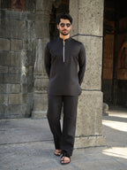 Men's Cotton-Linen Co-ord Set – Tattva Space (Black) | Kurtaloom