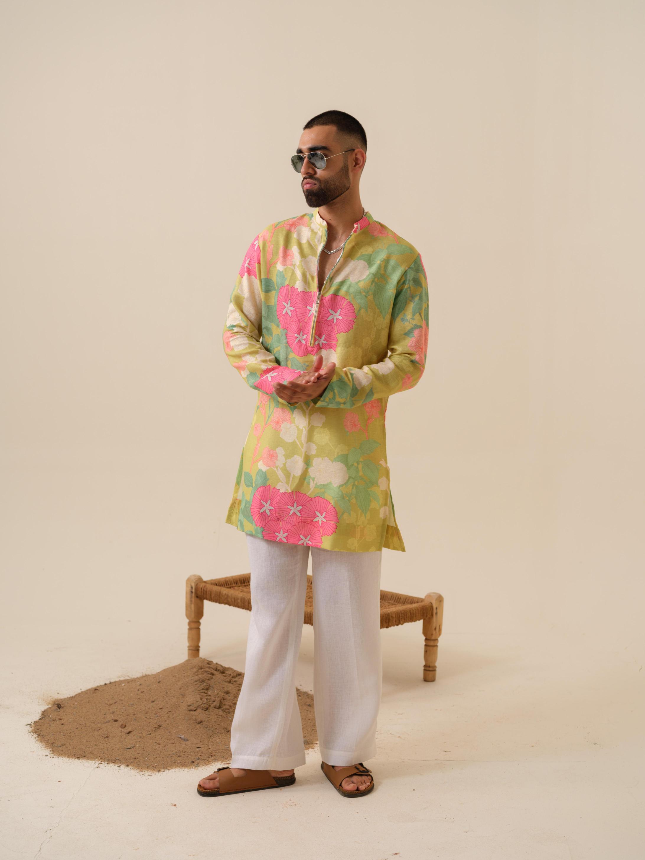 Men's Multicolor Festive Kurta - Satrangi Swag Floral Kurta | Kurtaloom