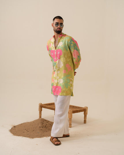 Men's Multicolor Festive Kurta - Satrangi Swag Floral Kurta | Khadidhaga