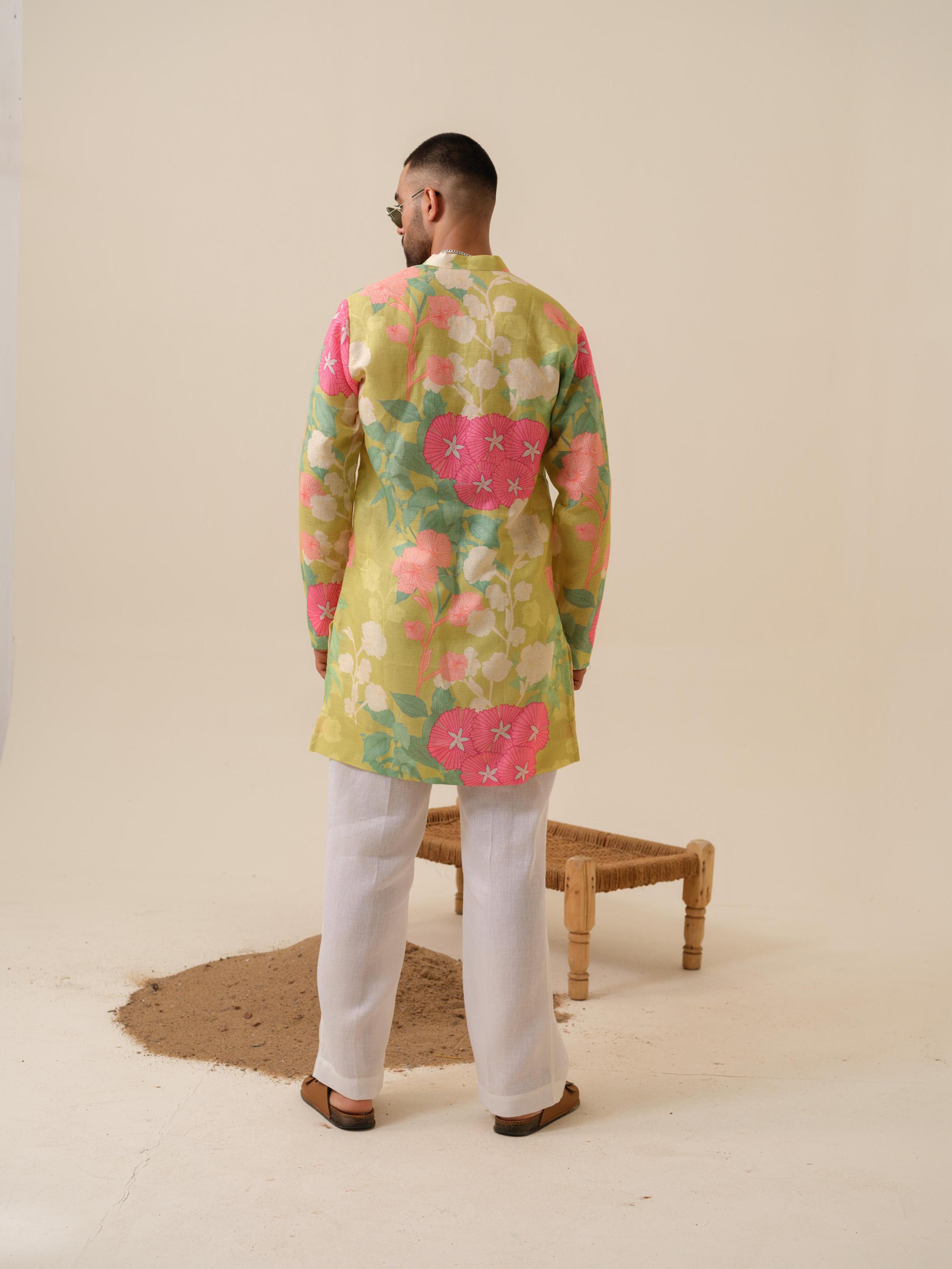 Men's Multicolor Festive Kurta - Satrangi Swag Floral Kurta | Kurtaloom