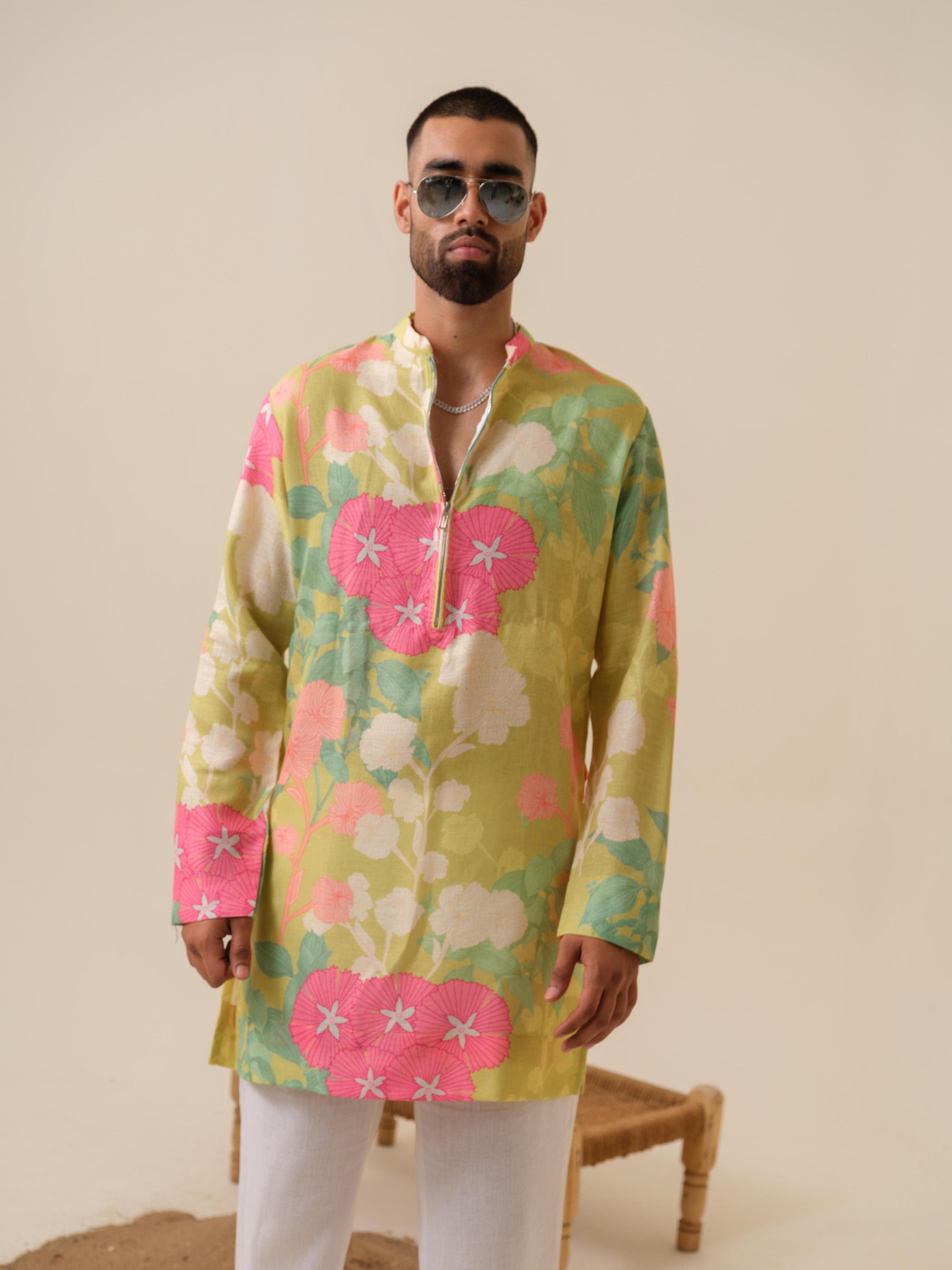 Men's Multicolor Festive Kurta - Satrangi Swag Floral Kurta | Kurtaloom