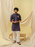 Rajwada Grace Kurta with Motif (Navy Blue)