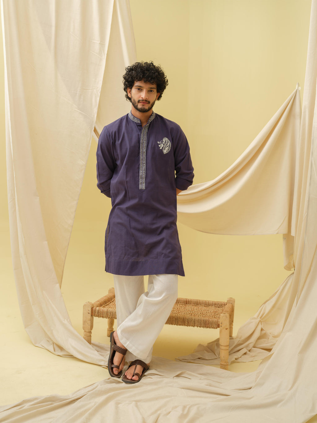 Rajwada Grace Kurta with Motif (Navy Blue)