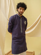 Rajwada Grace Kurta with Motif (Navy Blue)