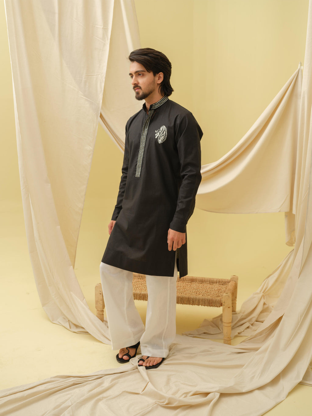 Rajwada Grace Kurta with Motif (Black)