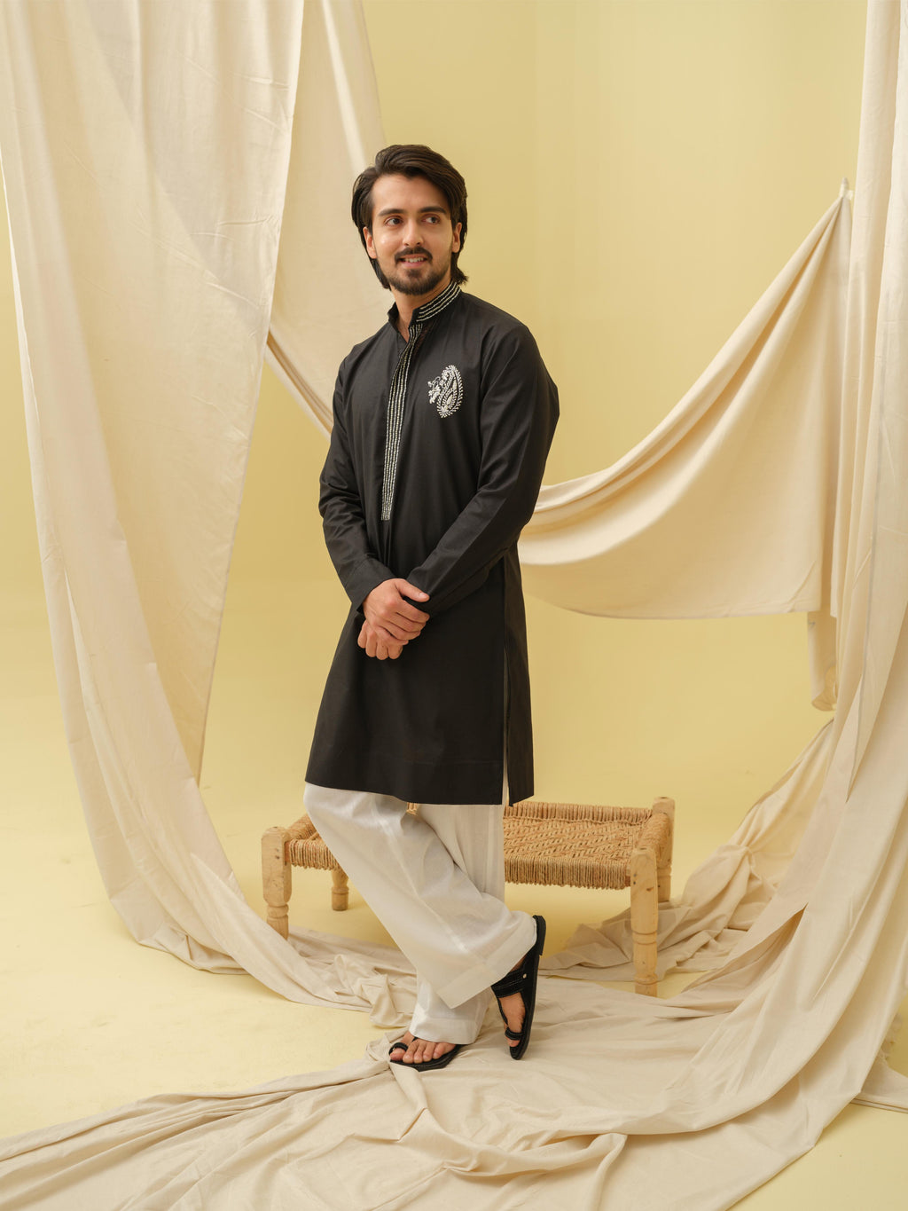 Rajwada Grace Kurta with Motif (Black)