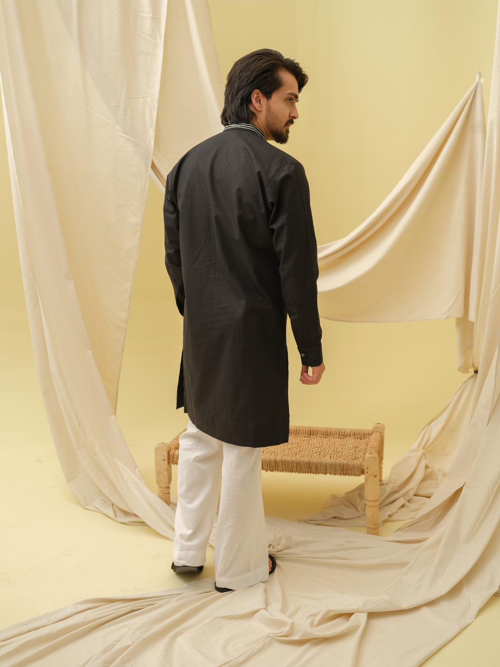 Rajwada Grace Kurta with Motif (Black)