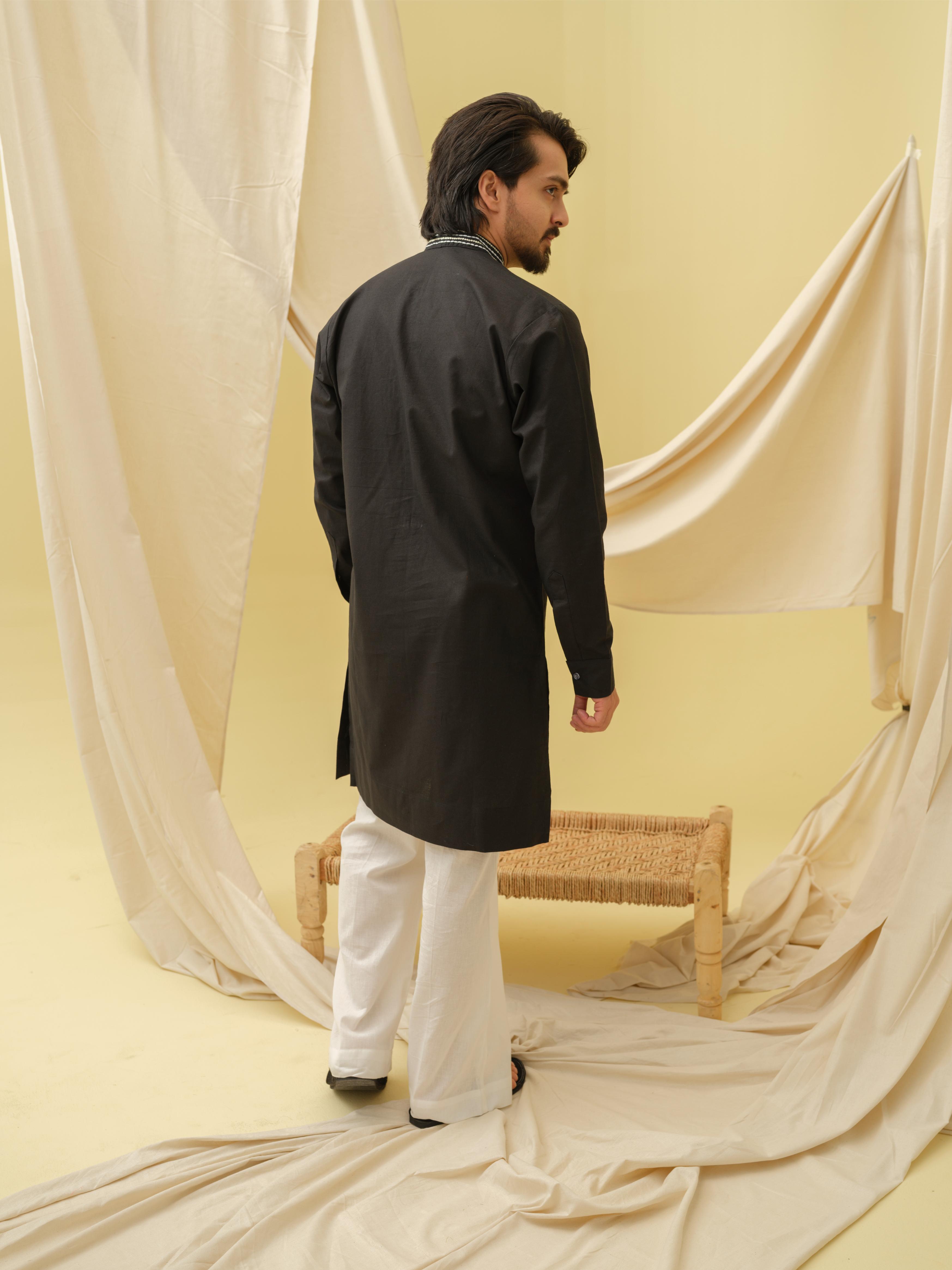 Rajwada Grace Kurta with Motif (Black)