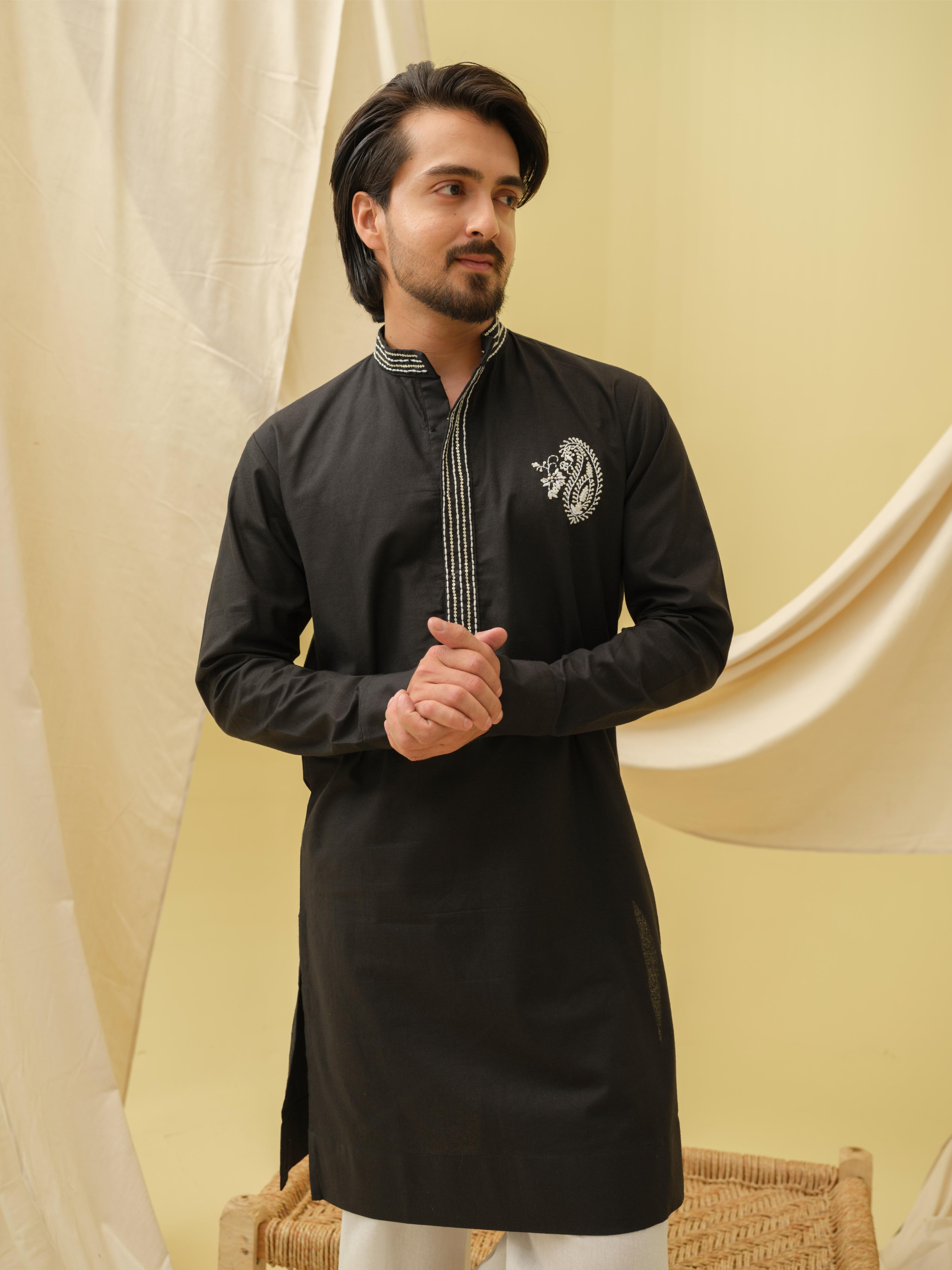 Rajwada Grace Kurta with Motif (Black)