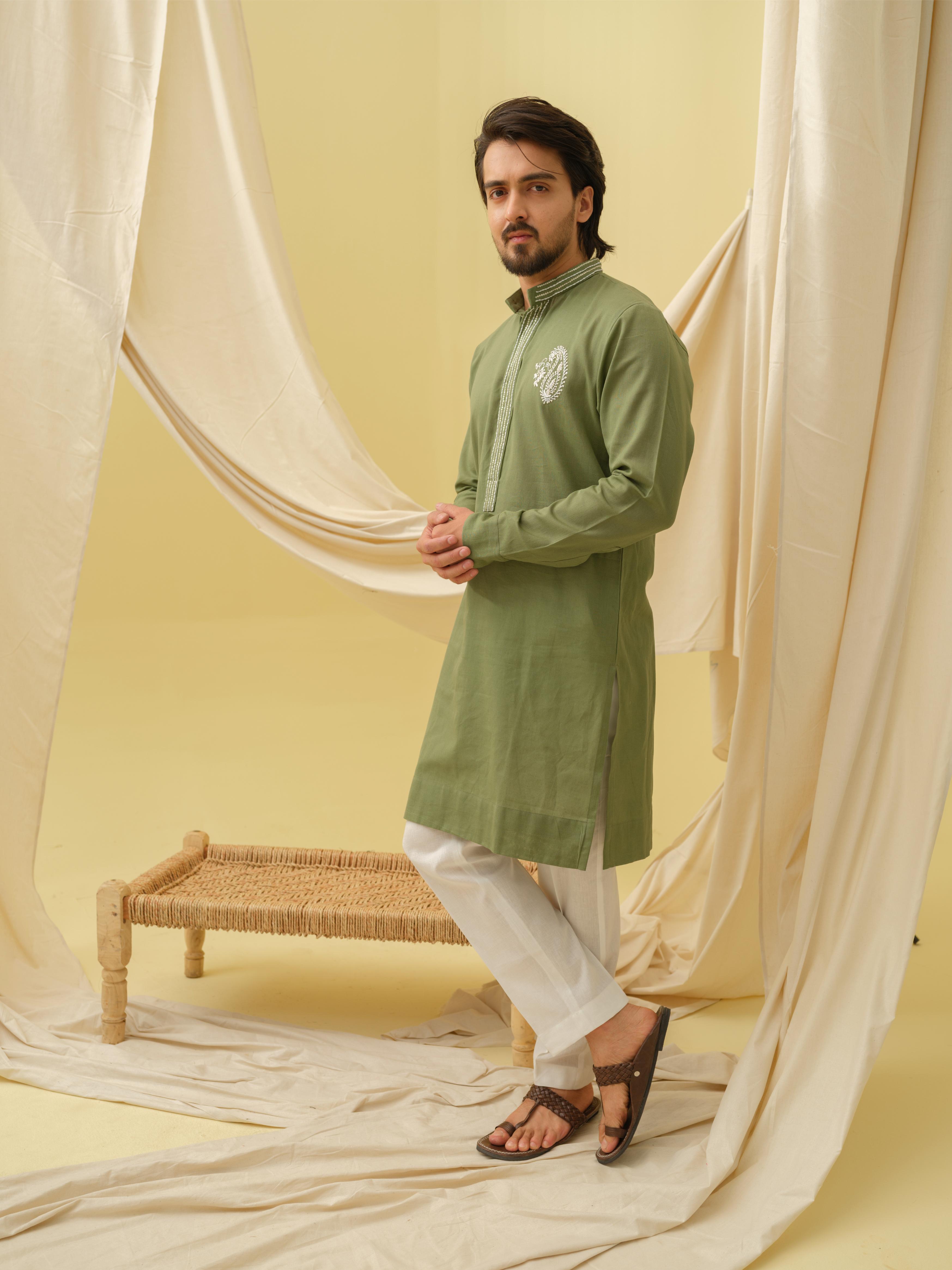 Rajwada Grace Kurta with Motif (Green)