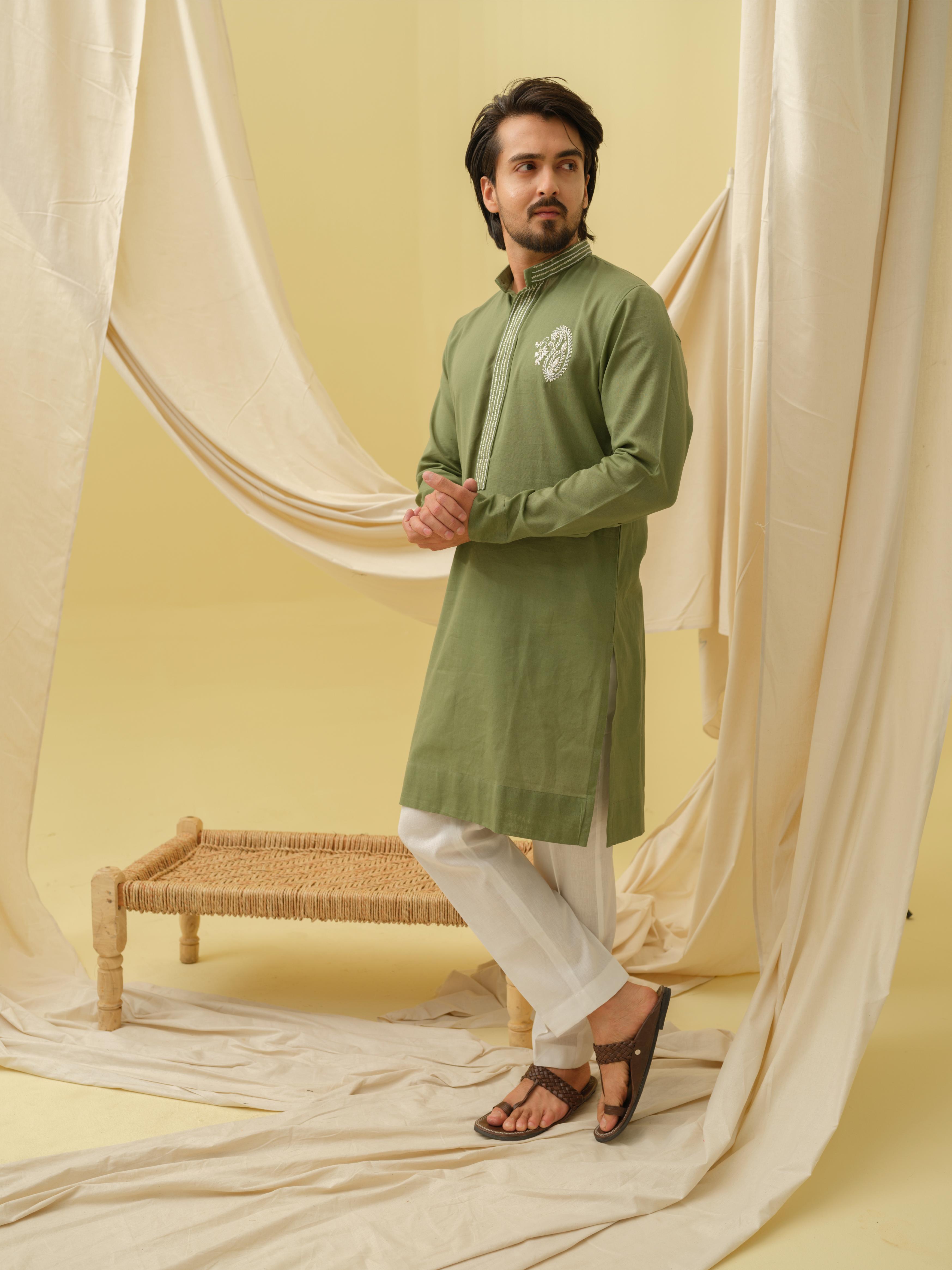 Rajwada Grace Kurta with Motif (Green)