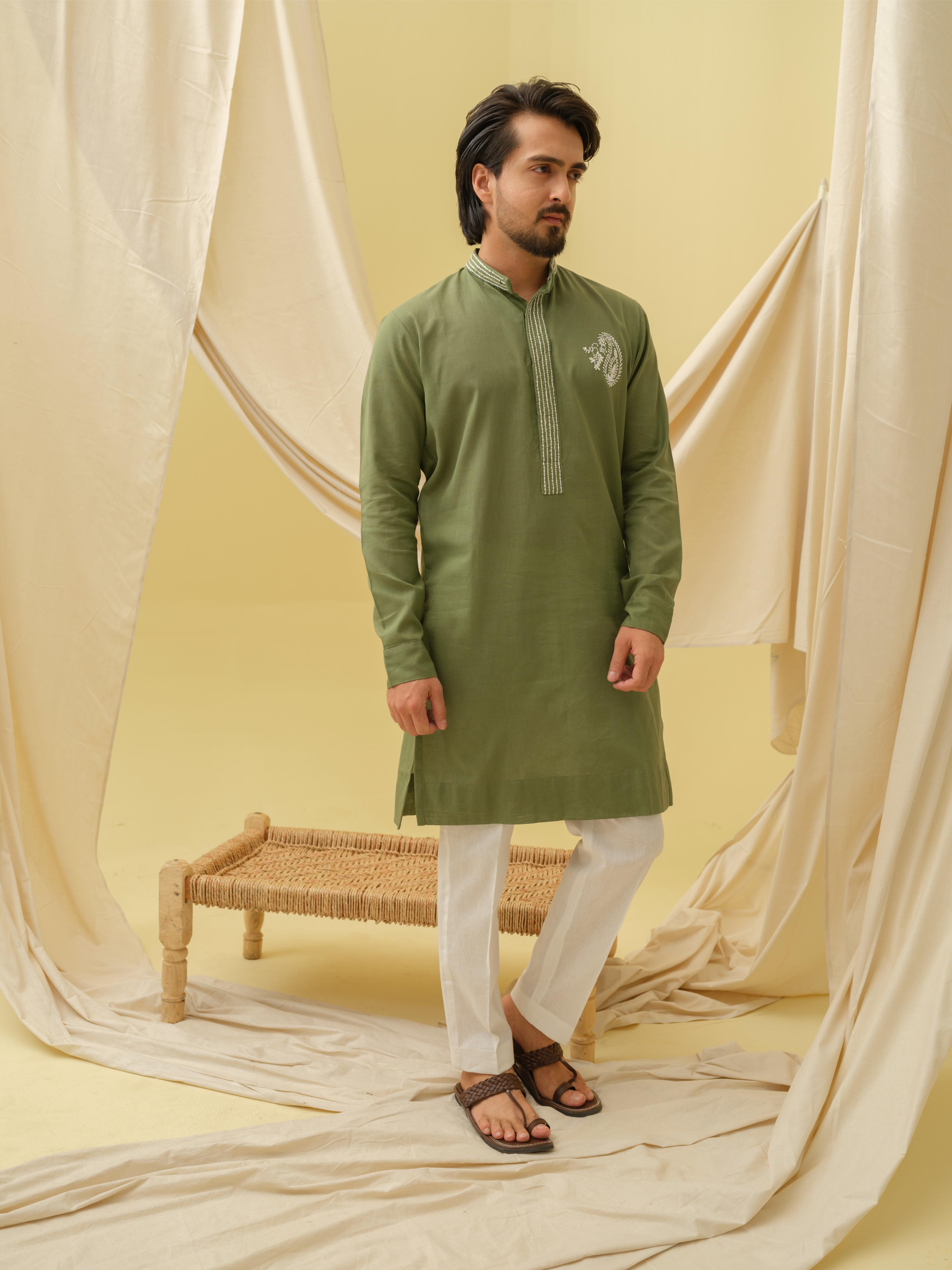 Rajwada Grace Kurta with Motif (Green)