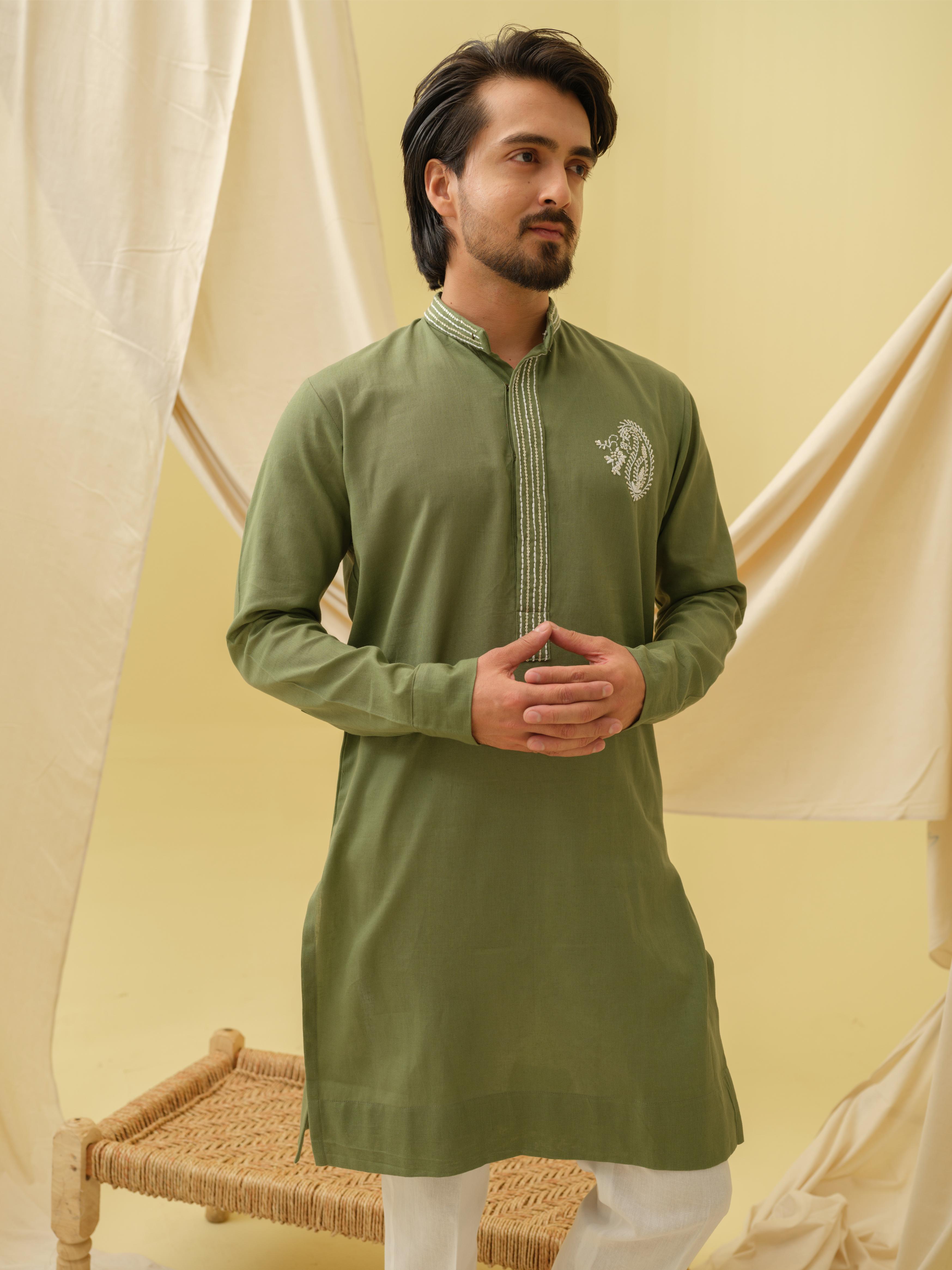 Rajwada Grace Kurta with Motif (Green)