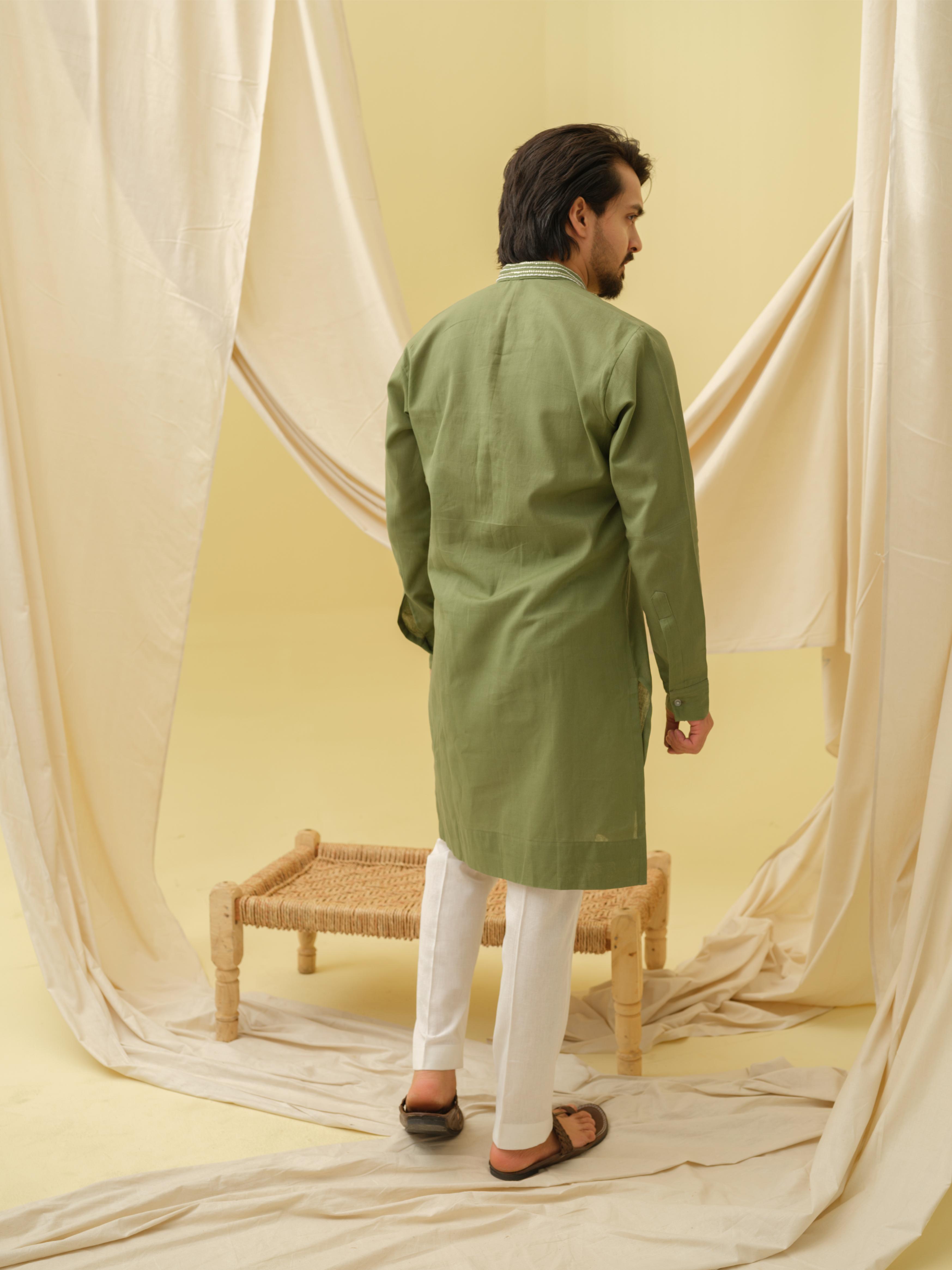Rajwada Grace Kurta with Motif (Green)