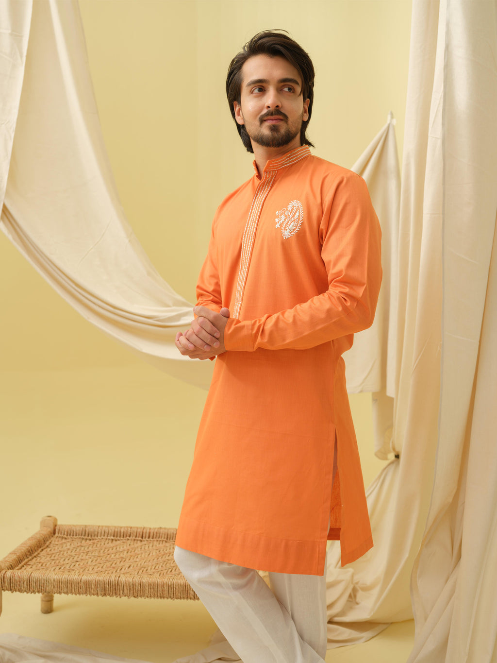 Rajwada Grace Kurta with Motif (Orange)