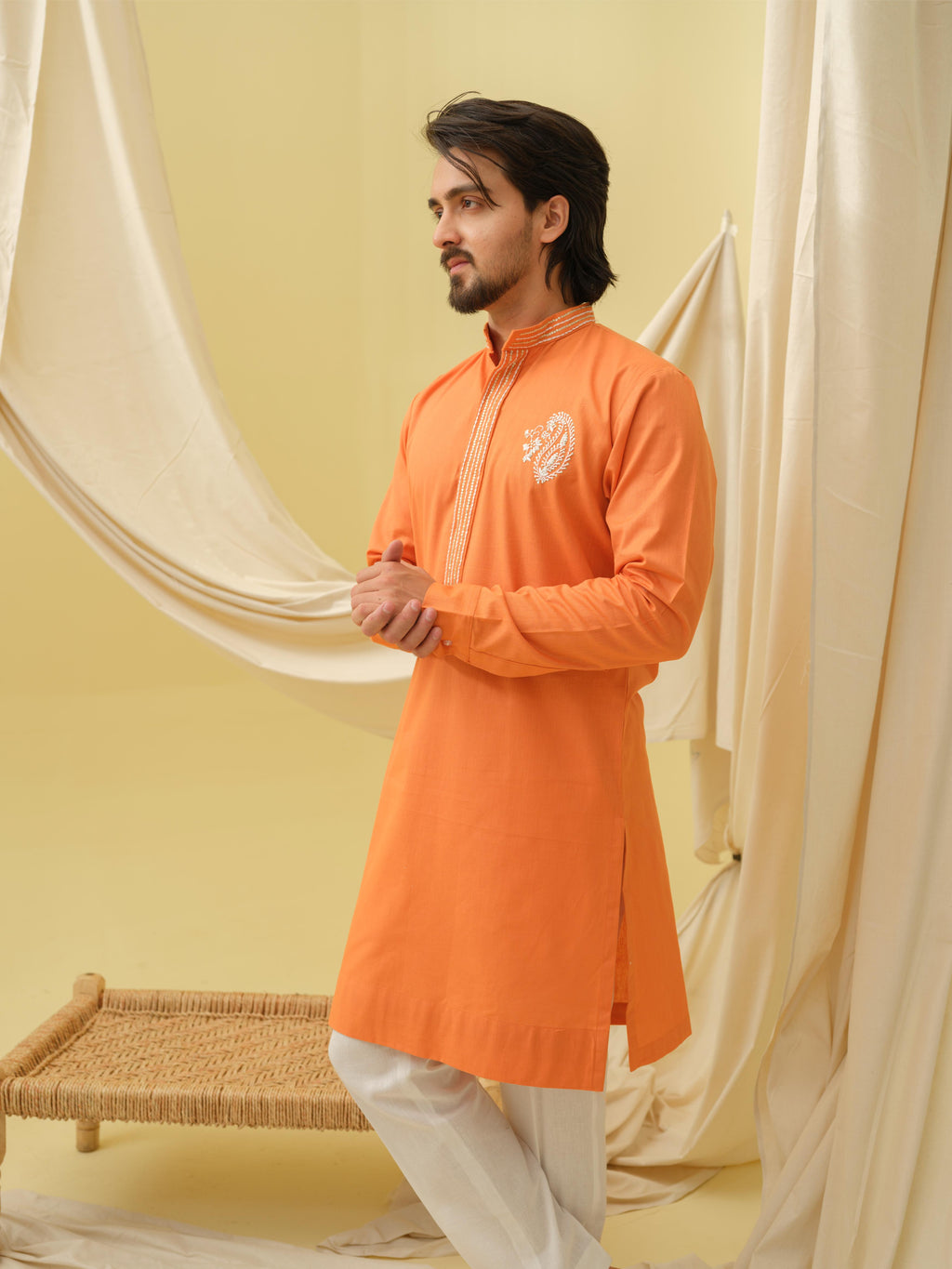 Rajwada Grace Kurta with Motif (Orange)