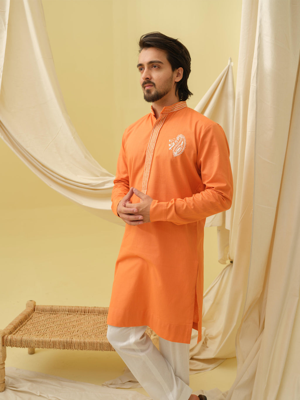 Rajwada Grace Kurta with Motif (Orange)