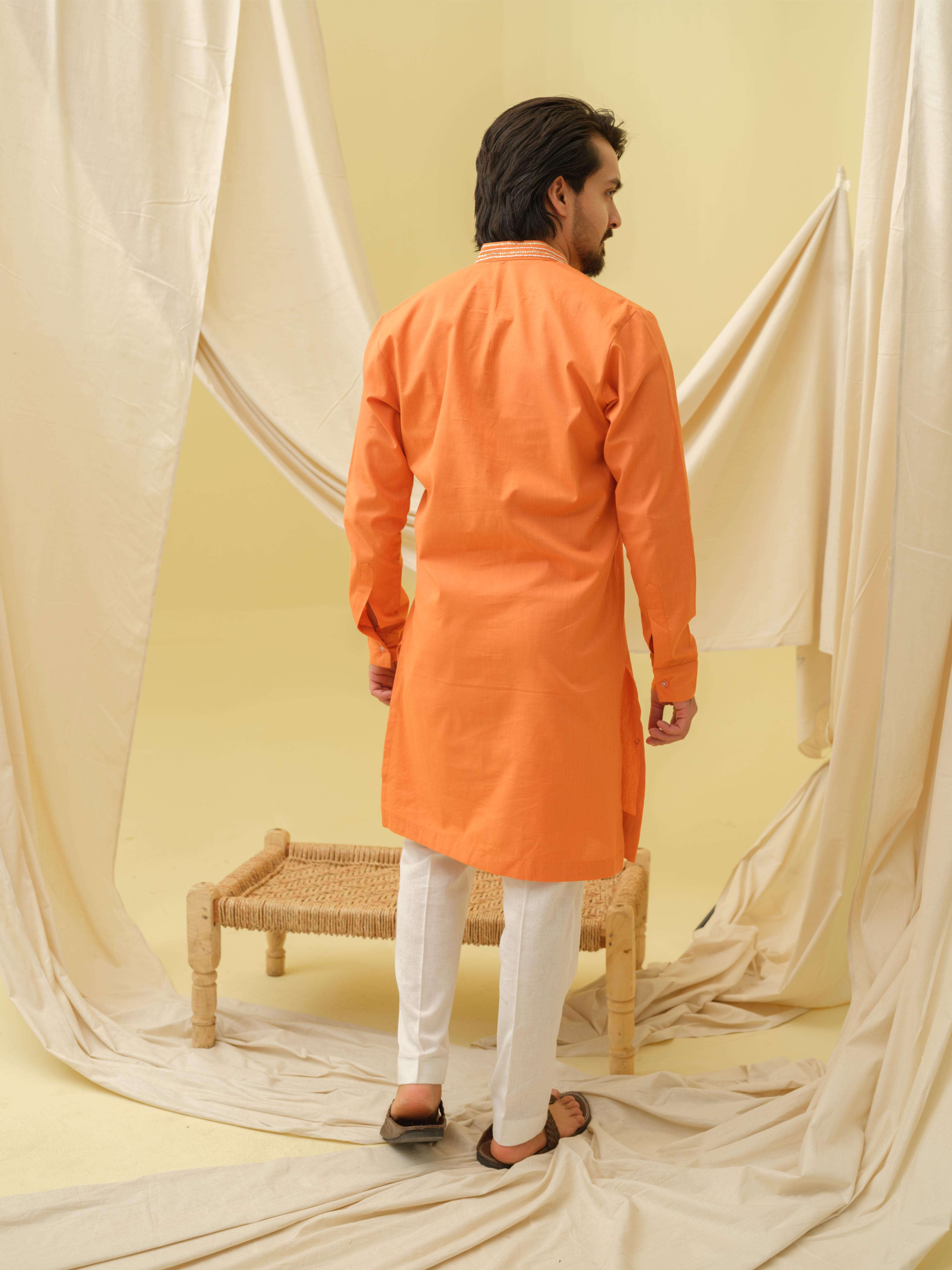 Rajwada Grace Kurta with Motif (Orange)