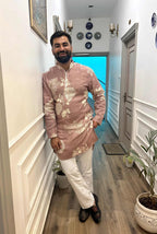 Desi Munda Brown Khadi Linen Kurta for Men - Full Length View | Khadidhaga