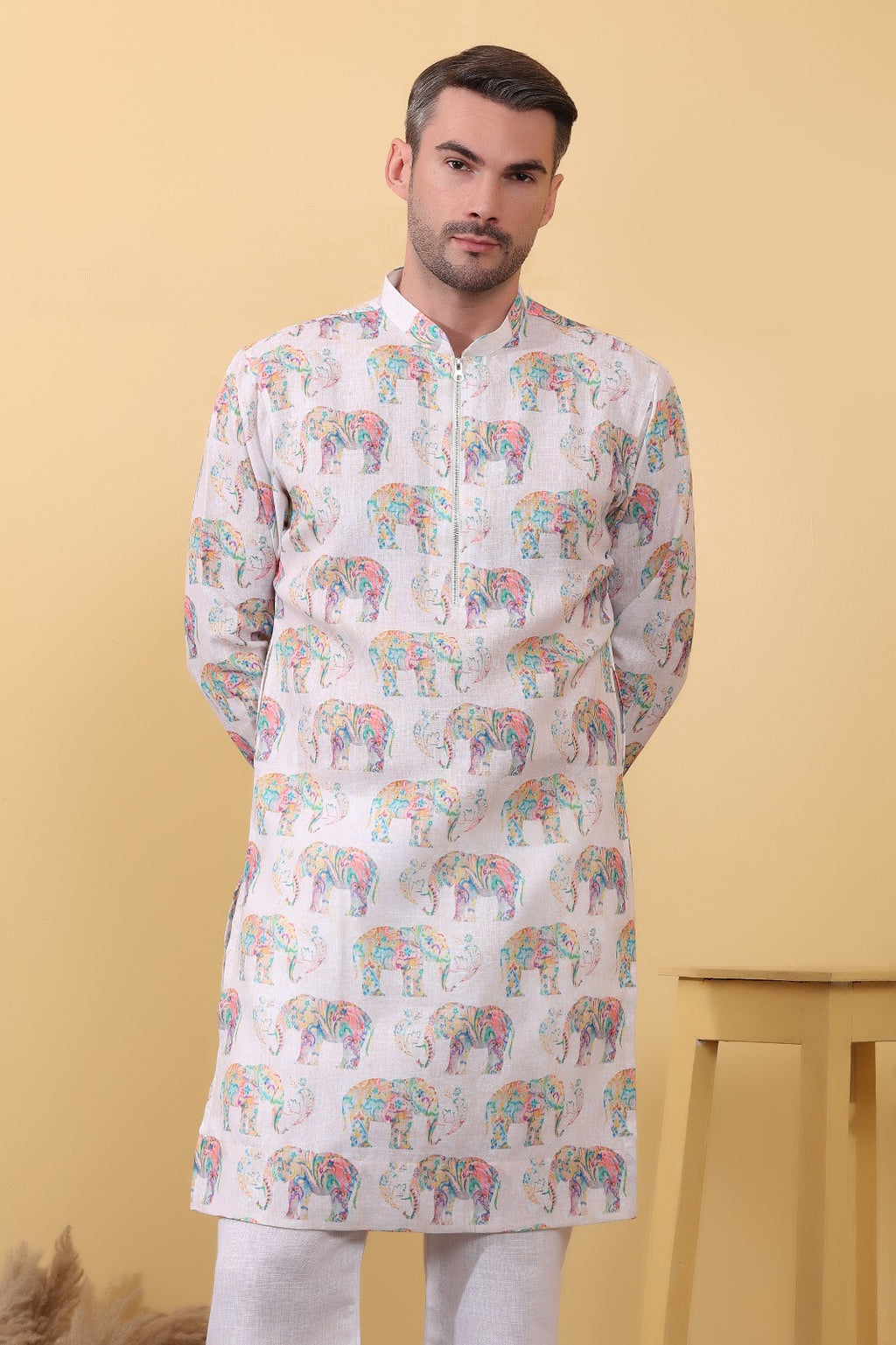 Urbangaj men's elephant print heritage kurta - buy khadi linen printed kurta online India Khadidhaga