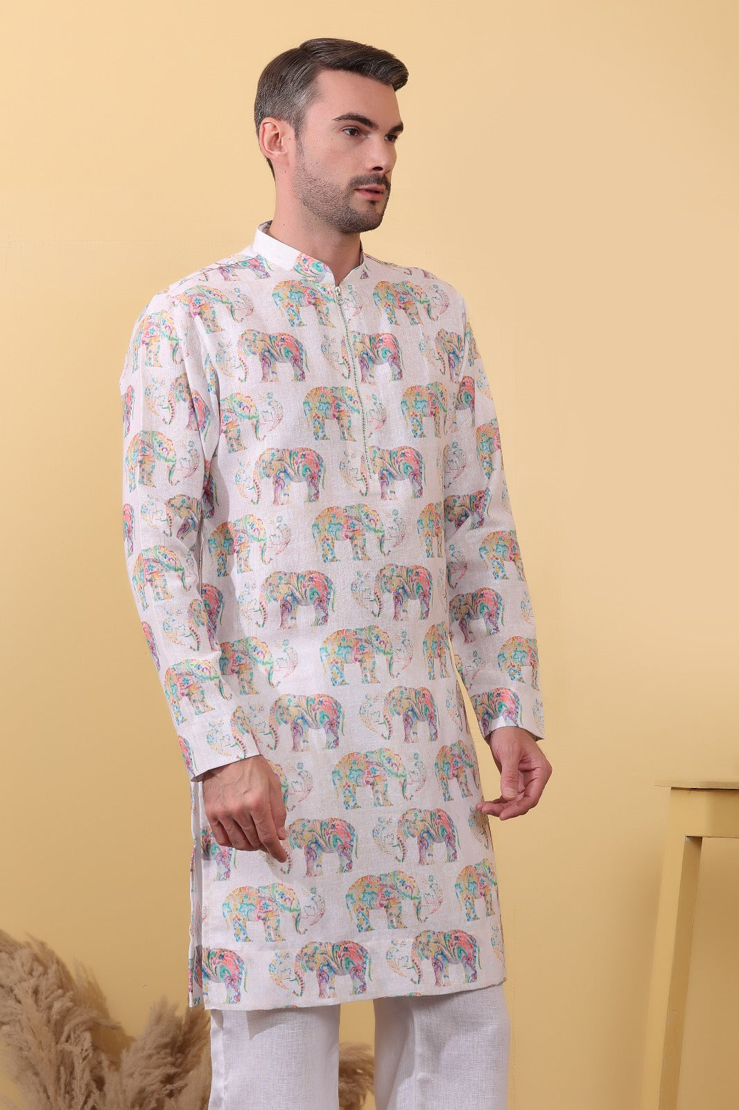 Urbangaj styled ethnic kurta for men - elephant print khadi linen festive casual wear India