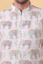 Urbangaj elephant print kurta for men back view - white khadi linen ethnic wear India