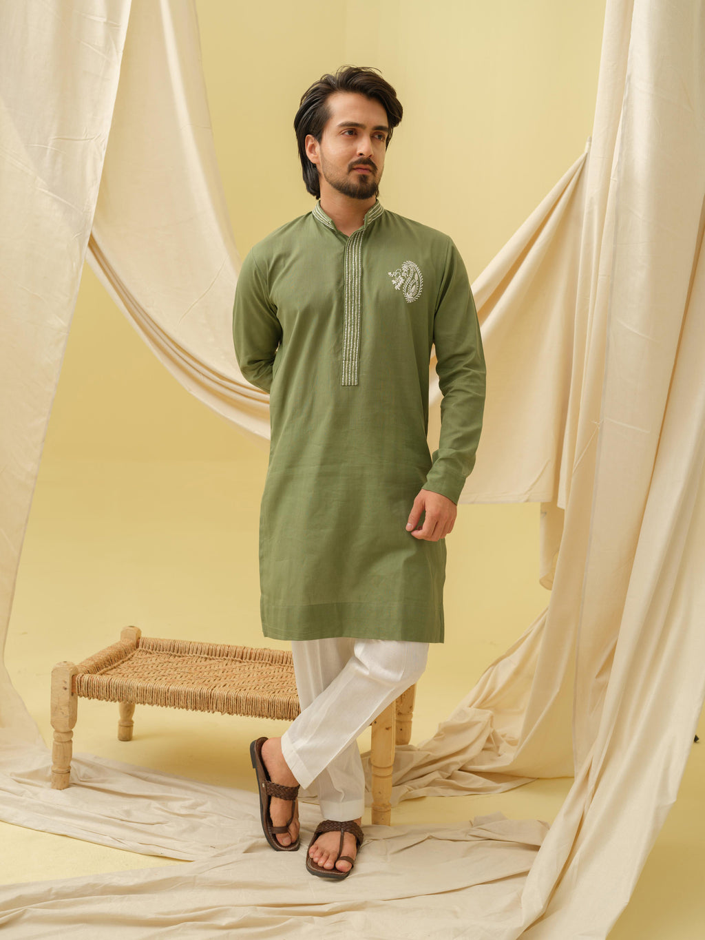 Rajwada Grace Kurta with Motif (Green)