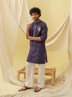 Rajwada Grace Kurta with Motif (Navy Blue)