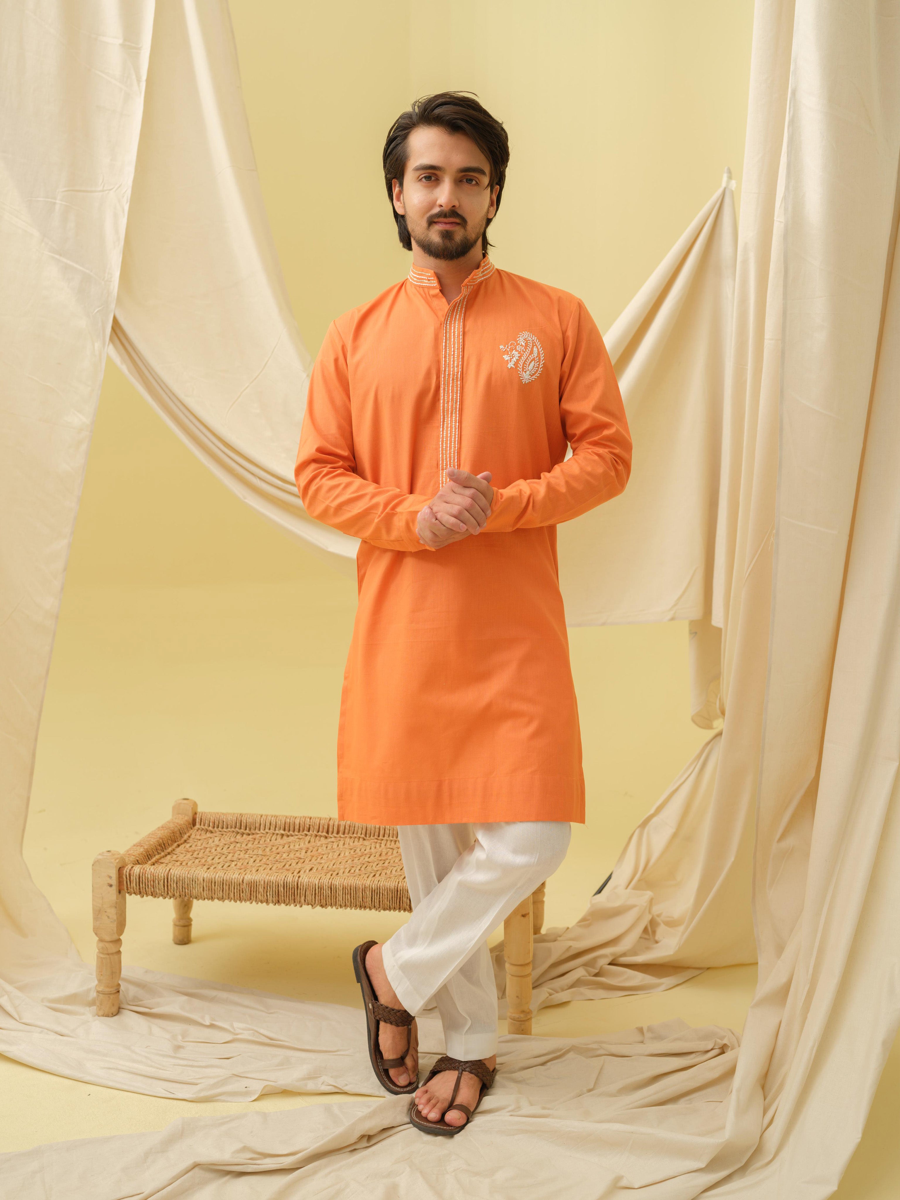 Rajwada Grace Kurta with Motif (Orange)