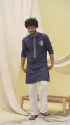Rajwada Grace Kurta with Motif (Navy Blue)