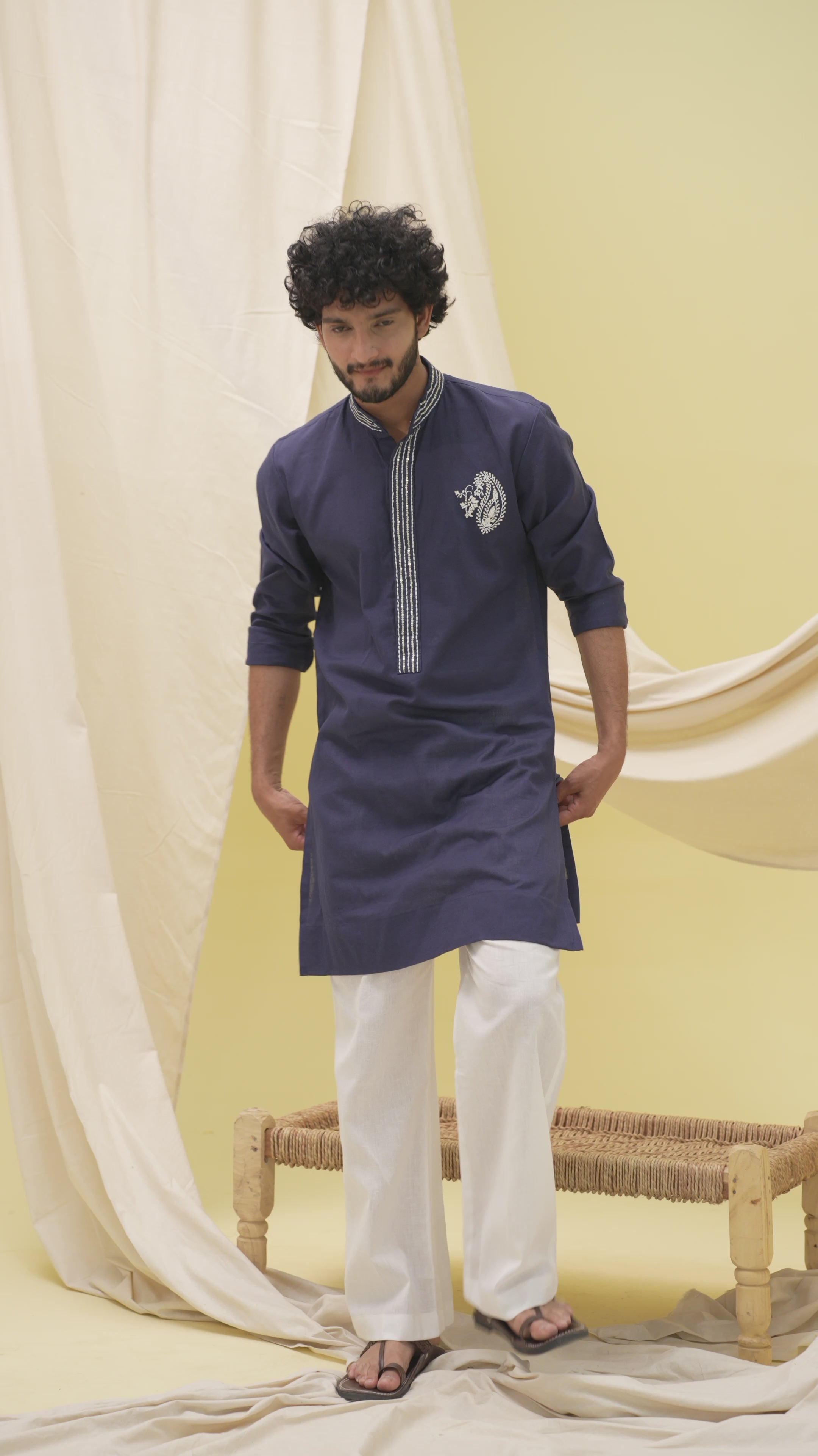 Rajwada Grace Kurta with Motif (Navy Blue)