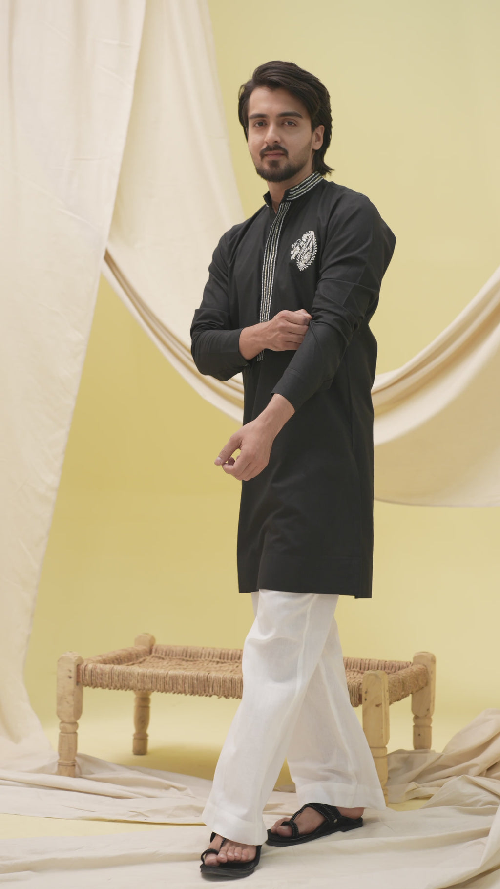 Rajwada Grace Kurta with Motif (Black)